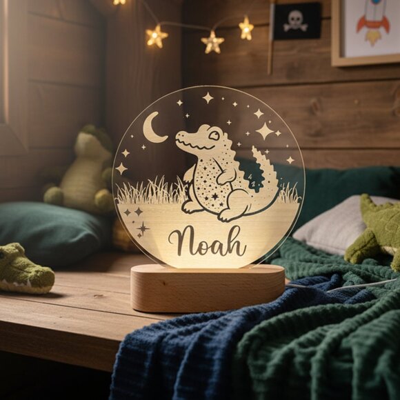 Personalized Crocodile Night Light – Custom LED Lamp for Kids Room - Picture 8 of 8